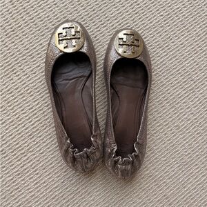 Tory Burch Metallic Bronze Logo Ballet Flats